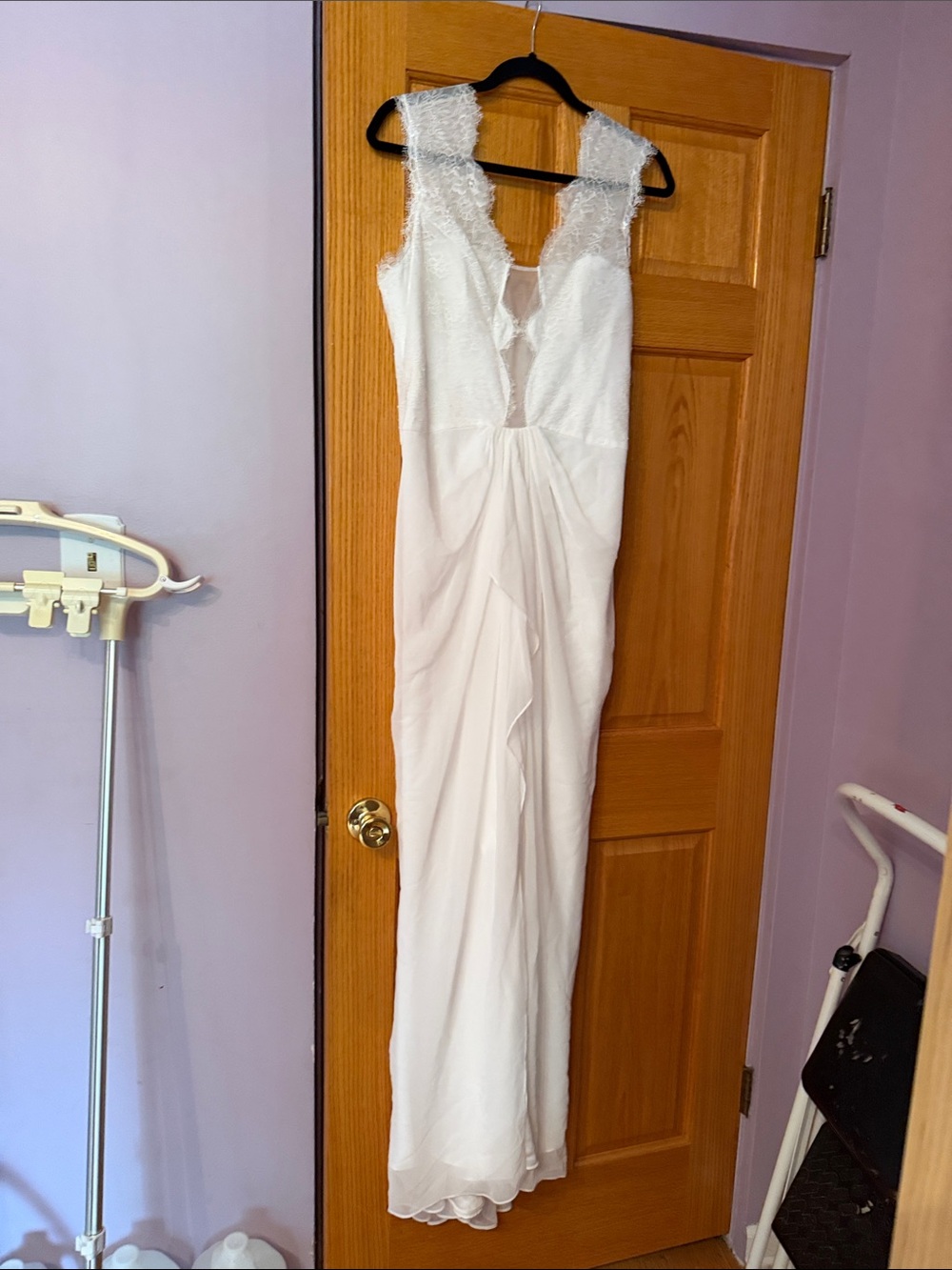 BCBGMaxAzria White Lace-Accent Midi Dress.